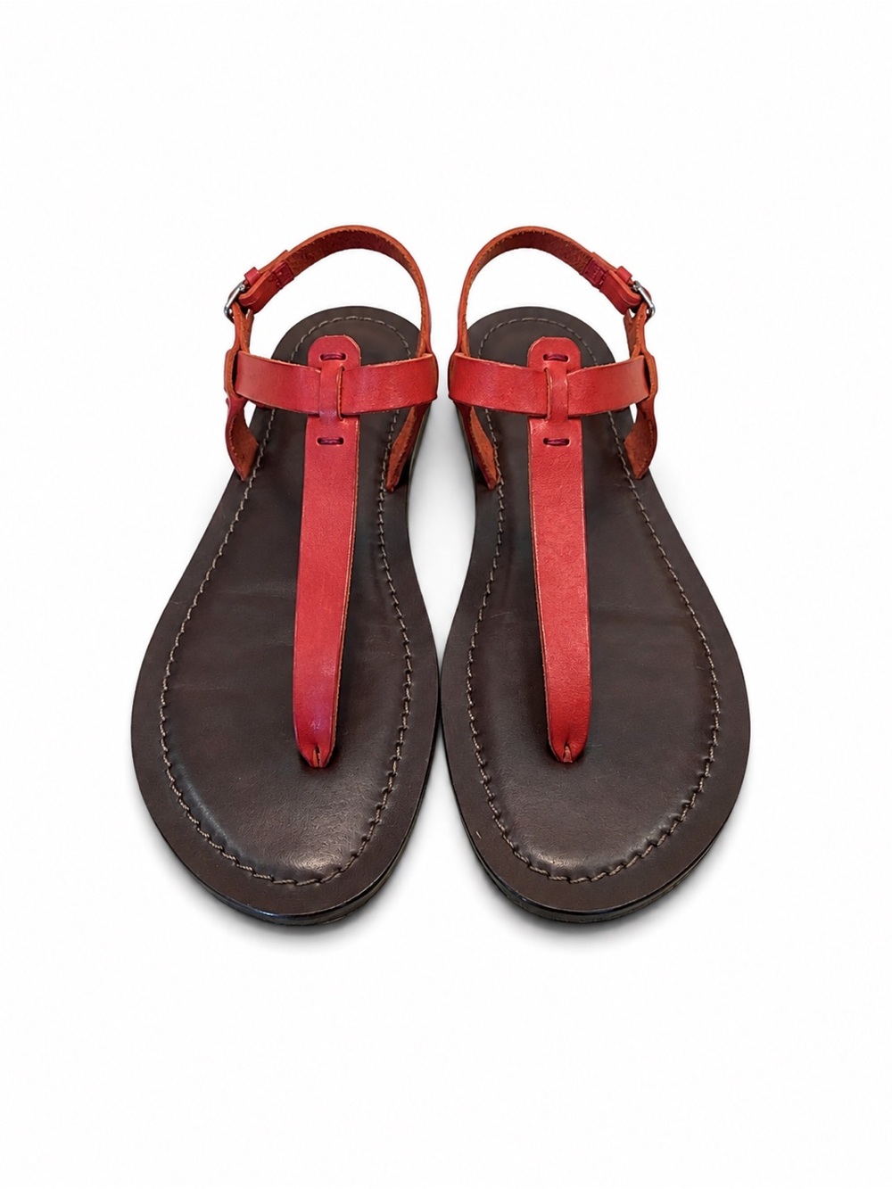 Garnet Hill Red Leather T-Bar Sandals - Picture 2 of 6